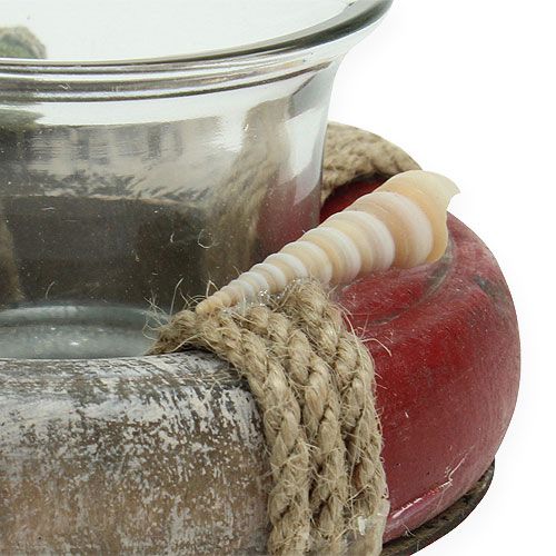 Floristik24 Tealight holder livboj hvid, rød Ø8.5cm