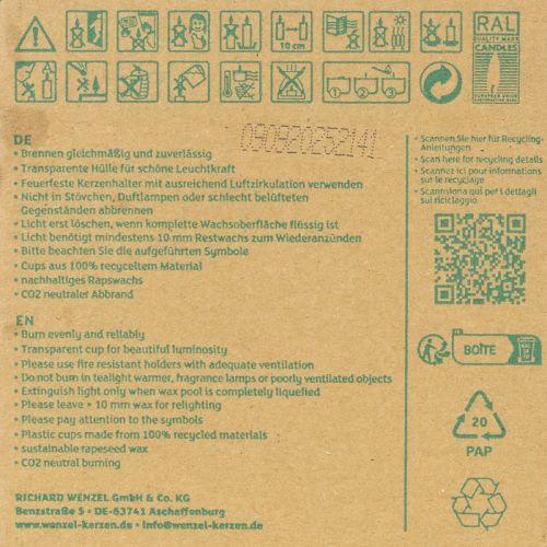 Artikel Pure Nature Lights fyrfadslys, 10 timers brændetid, rapsvokslys, 8 stk.