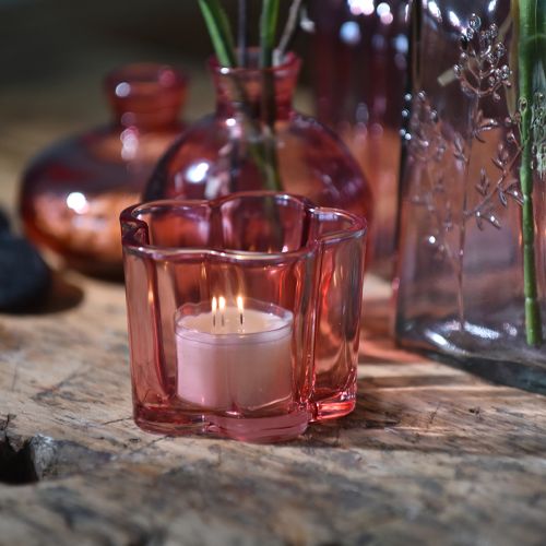 Artikel Fyrfadsstage blomst fyrfadslys glas pink Ø7,5cm H6cm 6stk
