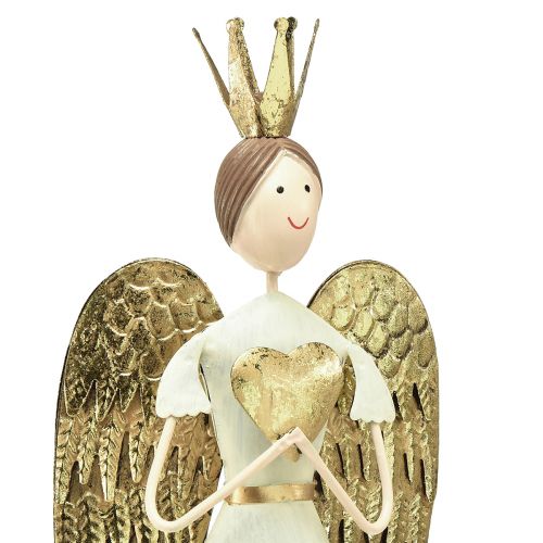Artikel Borddekoration englefigur i metal med hjerte hvidguld H54cm