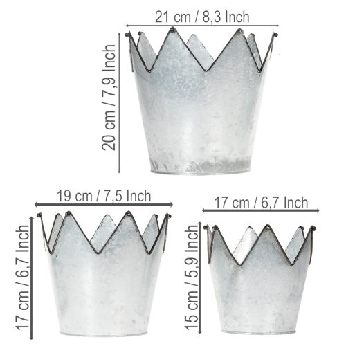 Plantekrone metal dekorativ zink Ø21,5/19,5/17cm sæt med 3 | Floristik24.dk