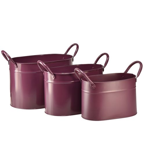 Artikel Plantekasse metal oval plantekrukke lilla 24/21/18cm sæt med 3 stk