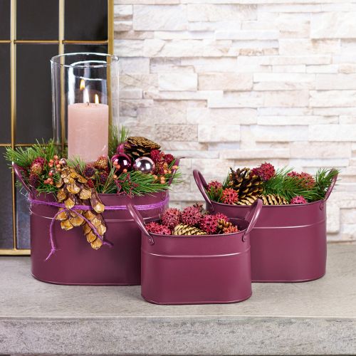 Plantekasse metal oval plantekrukke lilla 24/21/18cm sæt med 3 stk