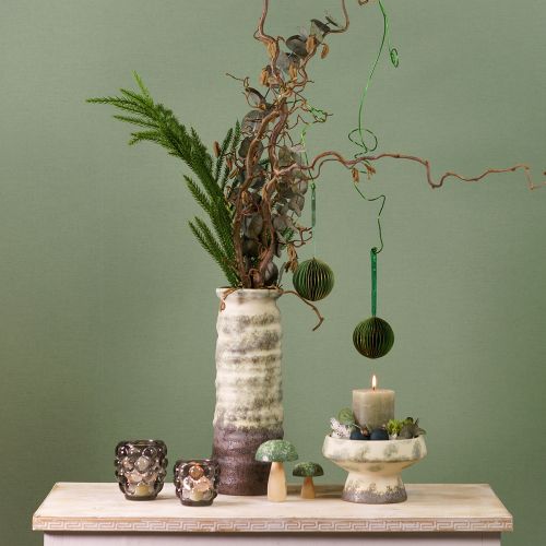 Artikel Vase keramisk dekoration til tør blomsterdekoration creme grågrøn H34cm