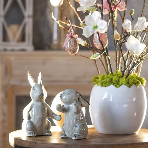 Floristik24 Keramiske kaninfigurer Grå – Sød påskepynt 2stk 22cm