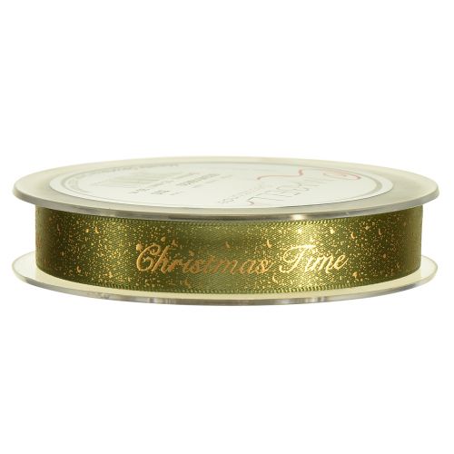 Artikel Julebånd Juletid Bånd Grøn Guld 15mm 20m