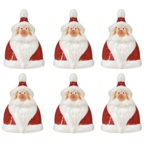 Artikel Keramisk julemandsfigur, rød og hvid, 6,4 cm – Festlig juledekoration – 6 stk.