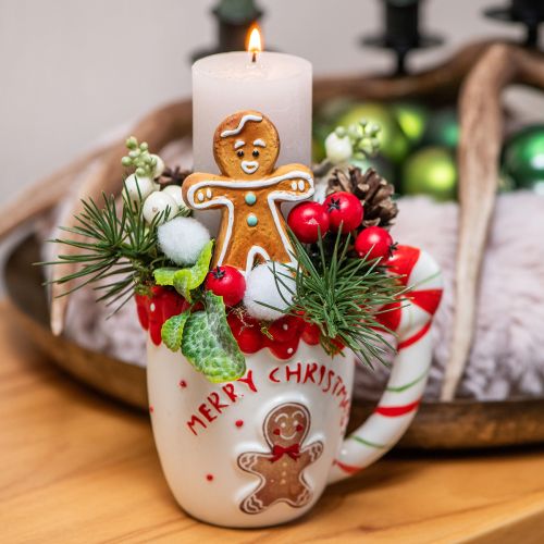 Artikel Julekop Merry Christmas hvid keramik H10,5cm