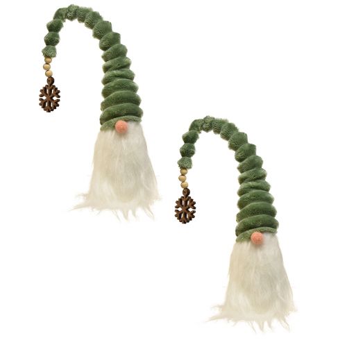Floristik24 Festlig nisse med spiralgrøn hat og hvidt skæg 65cm - Skandinavisk julemagi til dit hjem - 2 stk.