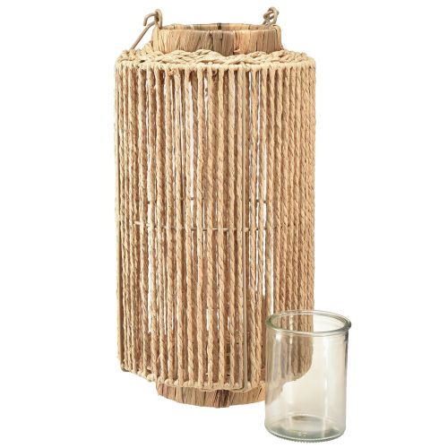 Artikel Raffia lanterne med håndtag naturfiber til LED lys Ø19cm H36cm