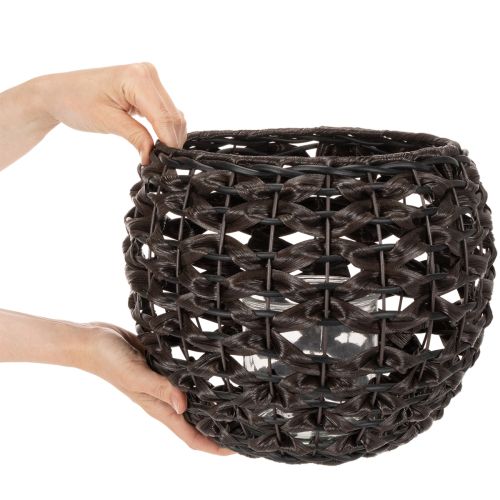 Flettet fyrfadsstage, sort og brun, sommerdekoration, Ø31 cm H25 cm | Floristik24.dk