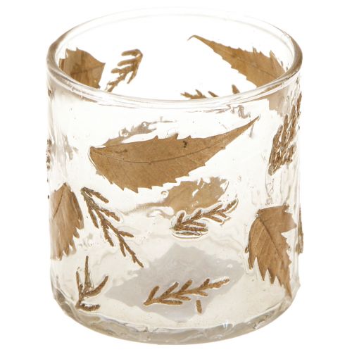 Artikel Lanterneglas med gyldne blade Ø7,5cm H8,5cm 2stk