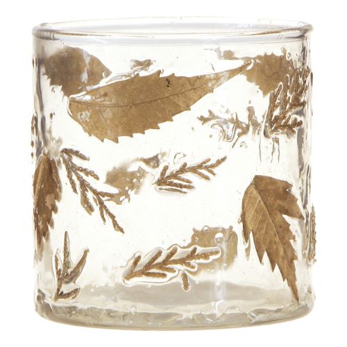 Artikel Lanterneglas med gyldne blade Ø7,5cm H8,5cm 2stk