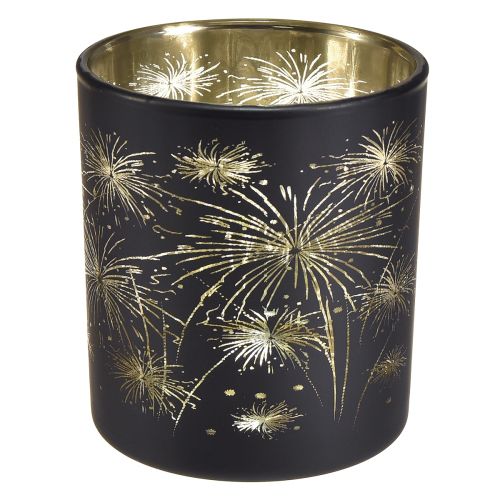 Floristik24 Elegant glaslanterne med fyrværkeridesign - sort og guld, 9 cm - ideel dekoration til festlige lejligheder - pakke med 6