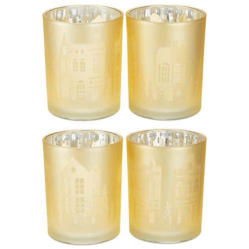 Floristik24 Lanterne glas sølv guld by silhuet H12,5 cm 4 stk