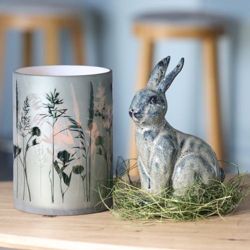Artikel Lanterne udført i hvidt glas med grønt engmotiv H18cm