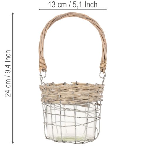 Hængende lanternedekoration, metal, glas, pil, Ø13 cm H12 cm, 2 stk. | Floristik24.dk