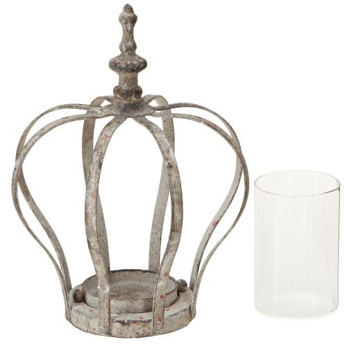 Artikel Vintage Lantern Crown Metal med Glas Grå Ø14cm H18,5cm