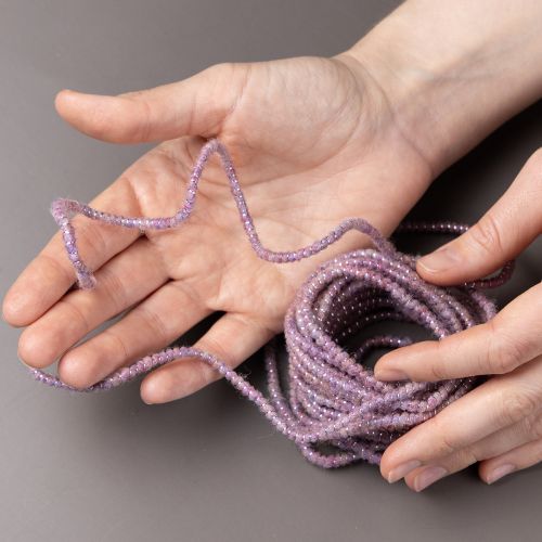 Artikel Uldsnor med pink og guldtråd, 5m x 5mm med ståltråd, til dekoration og hobbyarbejde