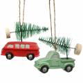 Juletrædekorationsbil med granrød / grøn 2stk