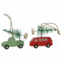 Floristik24 Juletrædekorationsbil med granrød / grøn 2stk