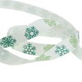 Floristik24 Dekorativt bånd med snefnug hvid, grøn 15mm 15m
