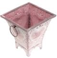 Floristik24 Tin pot firkantet med håndtag lyserød 14cm x 14cm H14cm