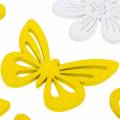 Floristik24 Blomster og sommerfugle til at drysse gul, hvidt træ drys dekoration forår dekoration 72stk