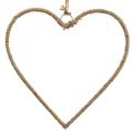 Boho stil, hjerte metal ring dekorativt ring jute bånd B33cm 3 stk
