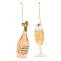 Floristik24 Juletræspyntsæt, champagneglas og champagneflaske, julepynt, 14 cm, 2 stk.