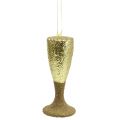 Floristik24 Bøjle champagneglas lysguld glitter 15cm nytårsaften og jul