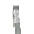 Floristik24 Dekorativt bånd sølv med striber 25mm 20m