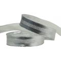 Floristik24 Dekorativt bånd sølv med striber 25mm 20m