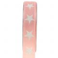 Floristik24 Dekorativt bånd med glimmerstjerne lyserød 25mm 20m