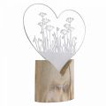 Floristik24 Dekorativ hjerte standee metal træ hvid fjeder dekoration H31cm