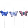 Deco sommerfugle fjer sommerfugl pink, blå 6cm 24p