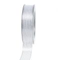 Floristik24 Pyntebånd med lurex striber sølv 25mm 20m