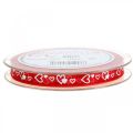 Floristik24 Dekorationsbånd rødt med hjerter 10mm 20m