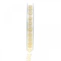 Floristik24 Dekorationsbånd hvidt gavebånd hjerte guldglimmer 10mm 20m