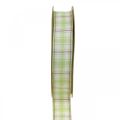 Floristik24 Dekorationsbånd ternet ternet bånd grøn/hvid/lilla 20mm 15m