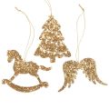 Floristik24 Deco bøjle træ guldglimmer juletræspynt 10cm 6stk