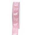 Floristik24 Pyntebånd hørbånd med mønster pink 25mm 15m