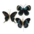 Floristik24 Fjer sommerfugl på tråd sort assorteret 7,5 cm - 8,5 cm 6stk