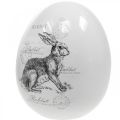 Floristik24 Keramisk æg, påskedekoration, påskeæg med kaniner hvid, sort Ø10cm H12cm sæt med 2 stk.