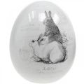 Floristik24 Keramisk æg, påskedekoration, påskeæg med kaniner hvid, sort Ø10cm H12cm sæt med 2 stk.