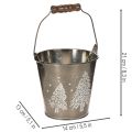 Dekorativ spand med grantræer og træhåndtag, 13 cm | Floristik24.dk