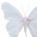 Floristik24 Fjer sommerfugl på tråd 12cm hvid 3stk
