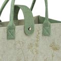 Floristik24 Filtpose med hank med blomster cremegrøn 30x18x37cm