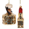 Juletræspynt: parfumeflaske og læbestift med leopardprint, 11 cm, 2 stk. | Floristik24.dk