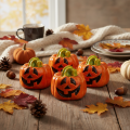 Dekorativ keramisk græskarfigur til efterår og Halloween, 8 cm | Floristik24.dk
